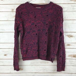 Forever 21 Women's Long Sleeve Sweater Pink‎ Navy Blue Open Knit Juniors Medium